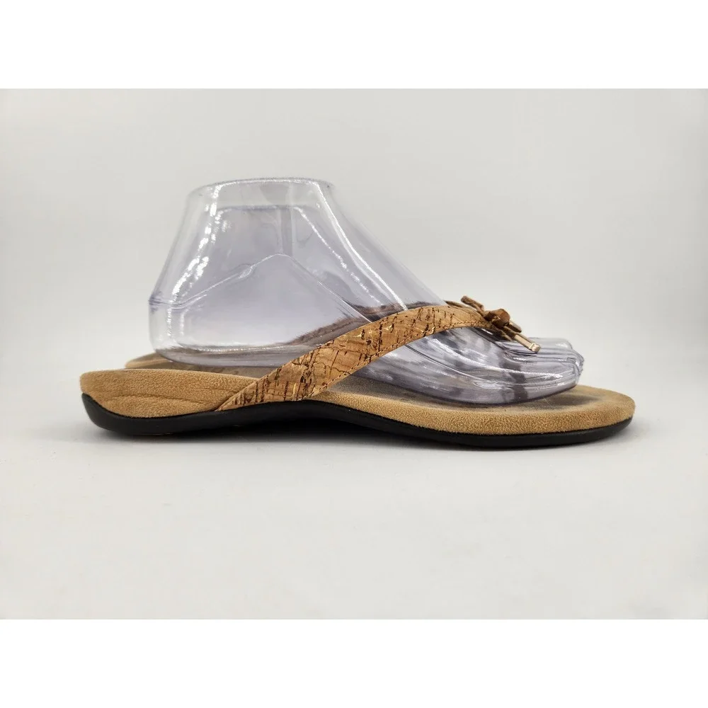 Vionic Bella II Thong Sandals Womens 10 Tan Cork‎ Orthotic Bow Flip Flops